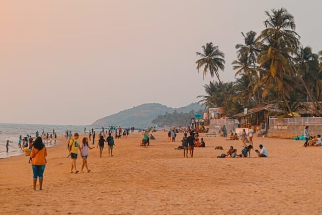 a group of people on a beach